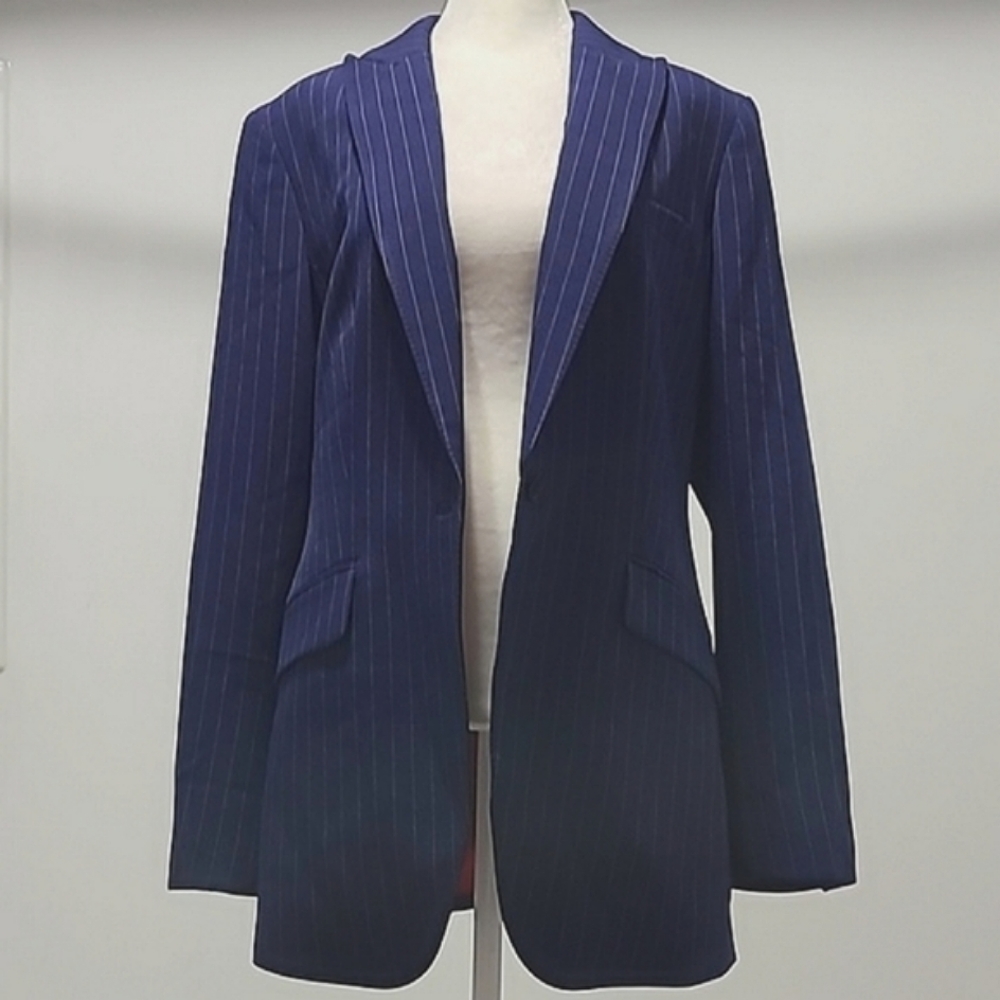 Anne Klein Marine Blue/Anne Blk Stripped Blazer Jacket classic chic stylish glam